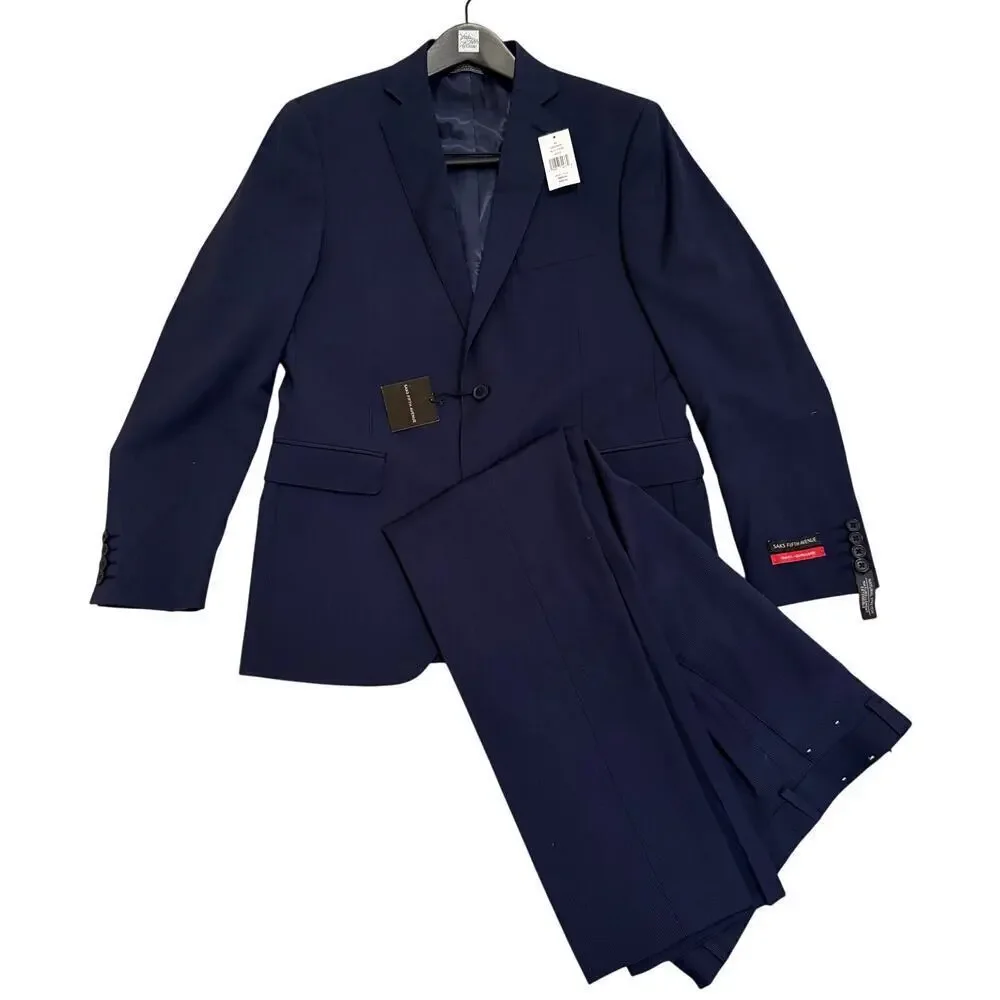 Saks Fifth Avenue Navy Wool Suit Subtle Stripe Tailored Fit 2-Piece 38R 31W NWT